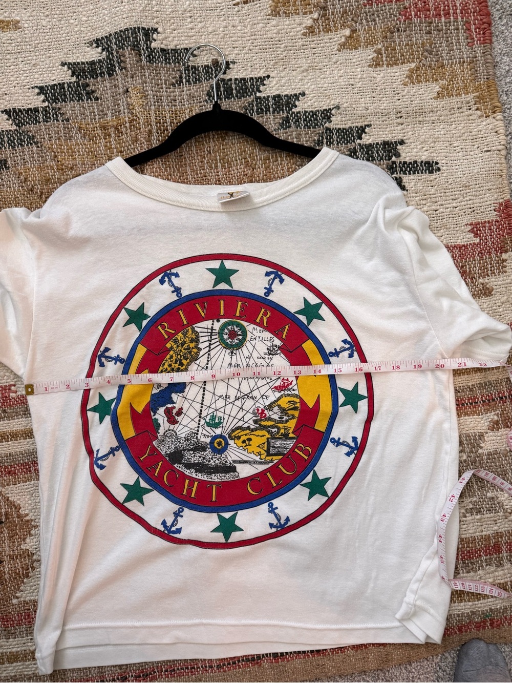 Vintage Riviera Yacht Club Graphic Tee - White with Multicolor Crest - Picture 6 of 6